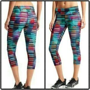Athleta Sonar Capri Leggings | Multicolor Abstract Print | Small | Moisture-Wick